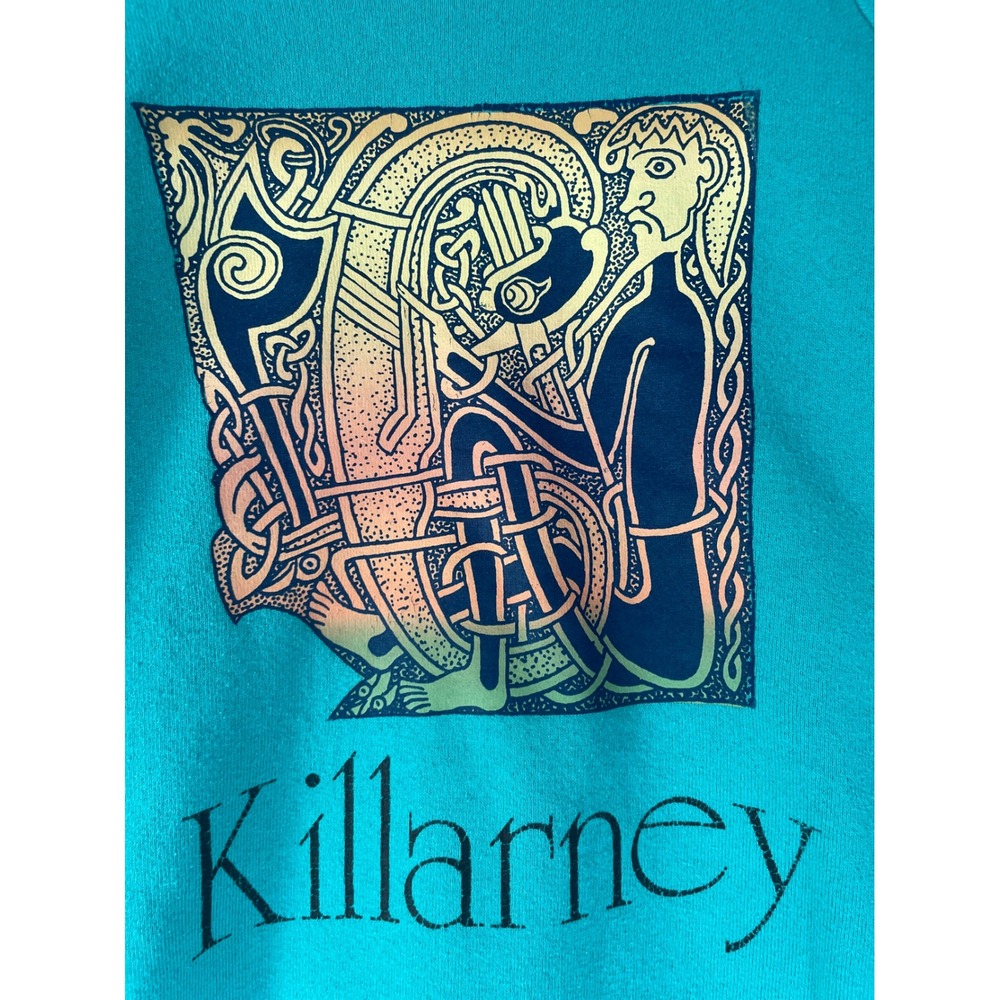 Vintage Killarney Ireland Celtic Art Graphic Sweatshirt Screen Stars XL Teal - Picture 6 of 7